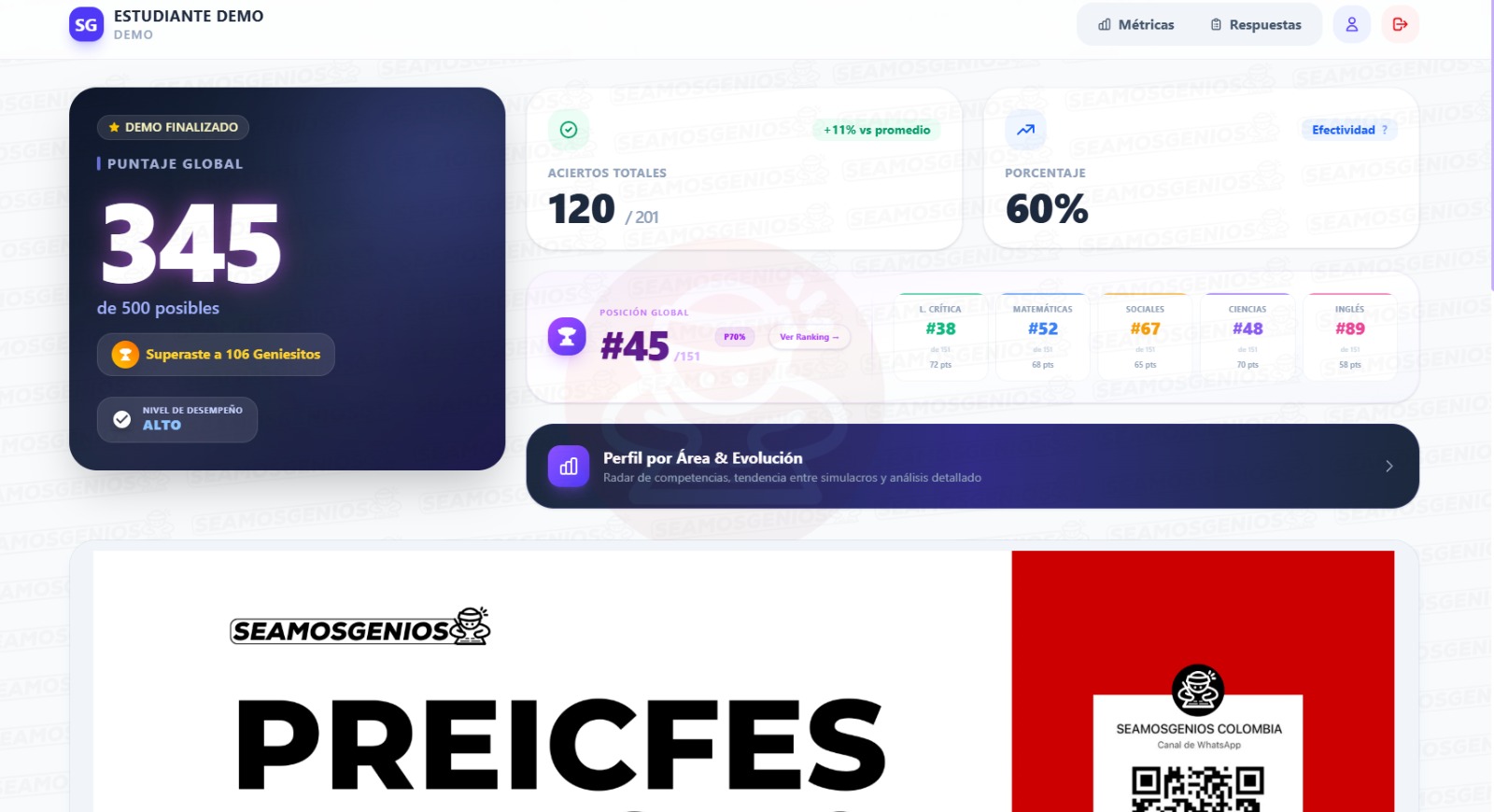 Demo Dashboard Seamos Genios